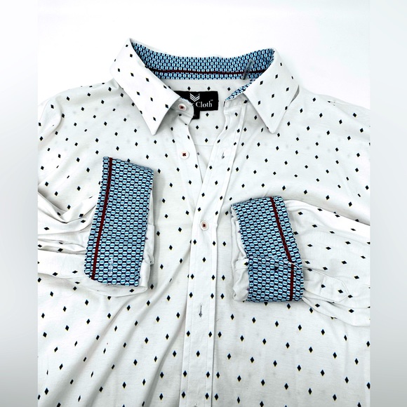 Butter Cloth Shirts Butter Cloth Blue White Reversible Cuff Shirt